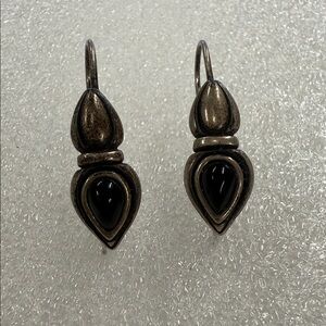 925 Sterling Silver Black Onyx Teardrop Pierced Earrings